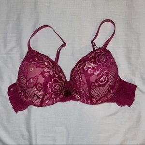 wine red lace double pushup bra, size 32B